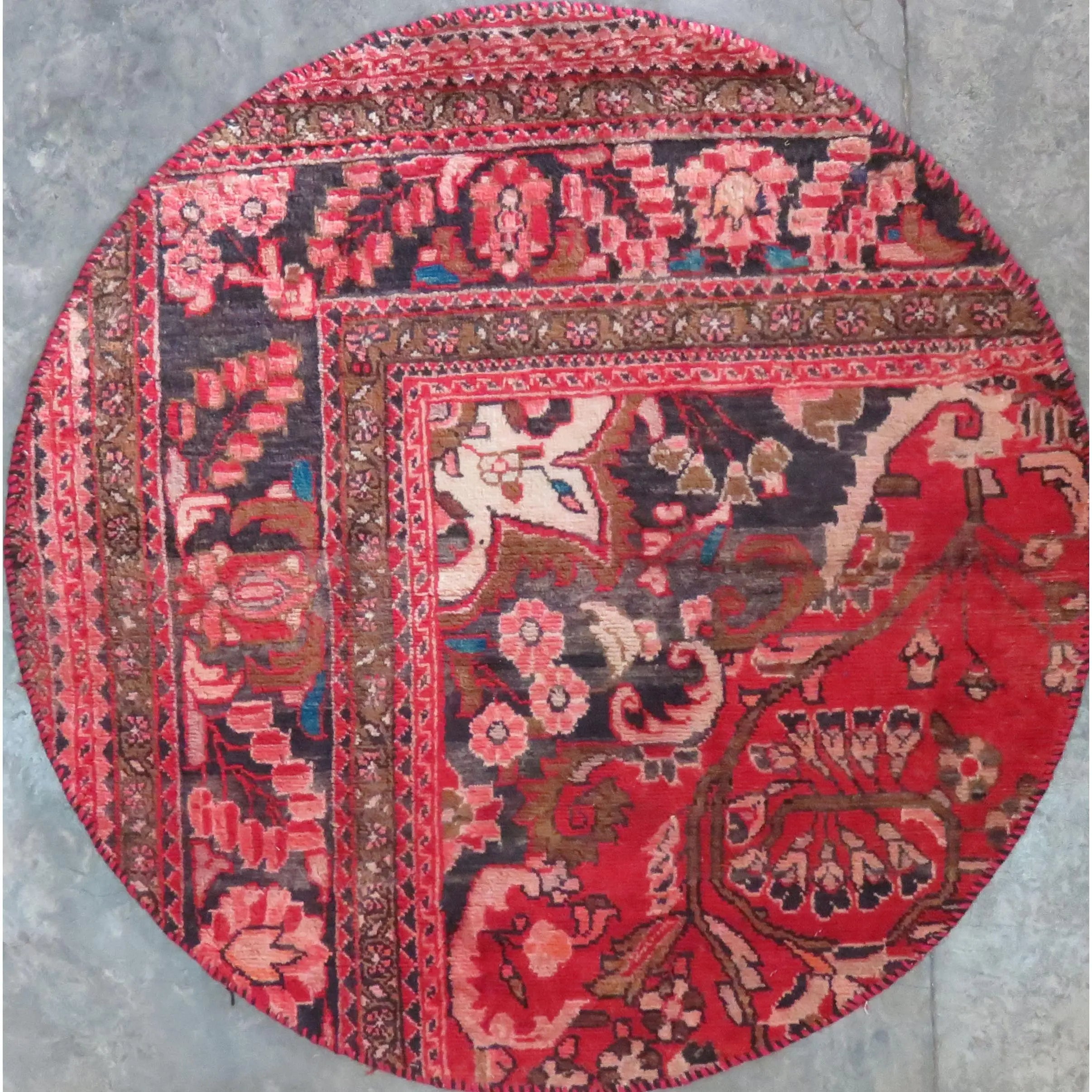 One Of The Kind Hand-Knotted Persian Wool Rug _ Luxurious Vintage Design, 3'7" x 3'7", Artisan Crafted